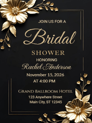 Elegant Gold Floral Bridal Shower Invitation customizable template