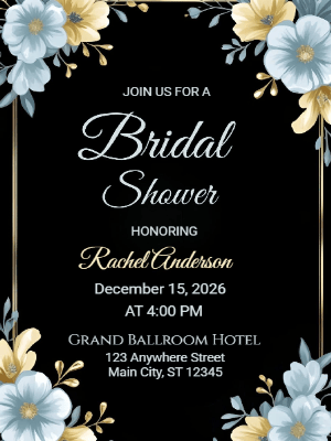 Elegant Blue Floral Bridal Shower Invitation customizable template