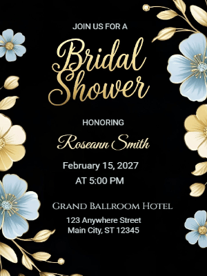 Elegant Blue Floral Bridal Shower Invitation customizable template
