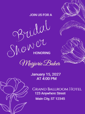 Elegant Purple Floral Bridal Shower Invitation customizable template