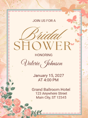 Elegant Orange Floral Bridal Shower Invitation customizable template