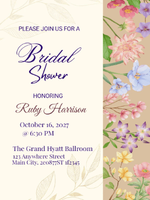 Elegant Modern Floral Bridal Shower Invitation customizable template