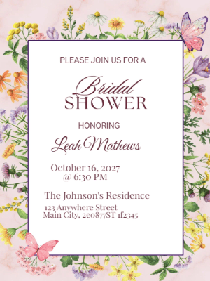 Elegant Modern Floral Bridal Shower Invitation customizable template