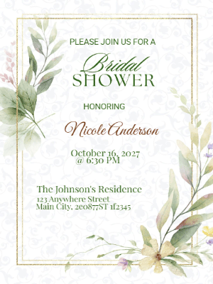 Elegant Modern Floral Bridal Shower Invitation customizable template