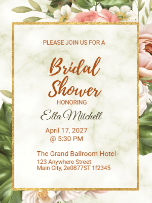 Elegant Floral Modern Bridal Shower Invitation customizable template