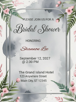 Elegant Floral Modern Bridal Shower Invitation customizable template