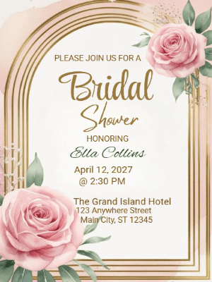 Elegant Floral Modern Bridal Shower Invitation customizable template