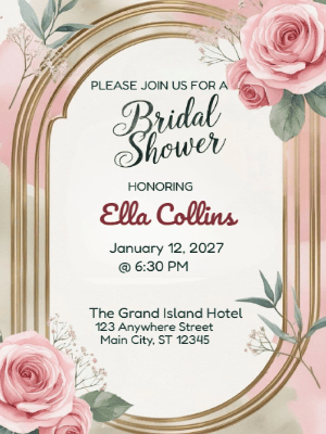 Elegant Floral Modern Bridal Shower Invitation customizable template