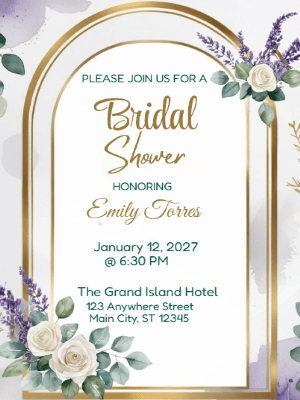 Elegant Floral Modern Bridal Shower Invitation customizable template