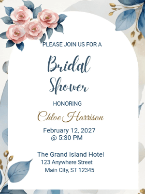 Elegant Floral Modern Bridal Shower Invitation customizable template