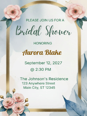 Elegant Floral Modern Bridal Shower Invitation customizable template