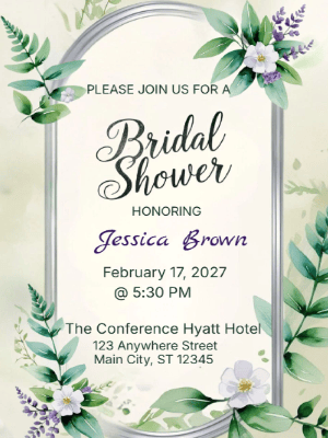 Elegant Modern Greenery Floral Bridal Shower Invitation customizable template