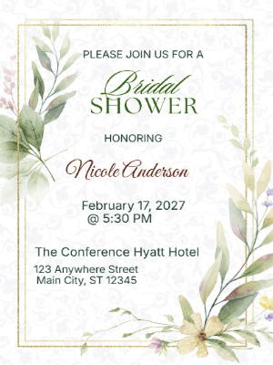 Elegant Modern Greenery Floral Bridal Shower Invitation customizable template