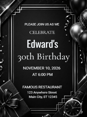 Elegant Milestone 30th Birthday Invitation Gold Blue 30th Birthday Party Invitation customizable template