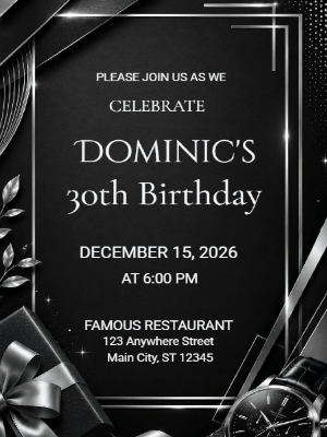 Elegant Milestone 30th Birthday Invitation Gold Black 30th Birthday Party Invitation customizable template