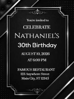 Elegant Milestone 30th Birthday Invitation Black Silver 30th Birthday Party Invitation customizable template
