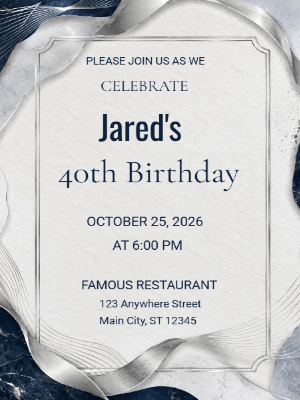 Elegant Milestone 40th Birthday Invitation Blue Silver 40th Birthday Party Invitation customizable template