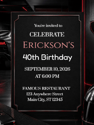 Elegant Milestone 40th Birthday Invitation Black Red 40th Birthday Party Invitation customizable template