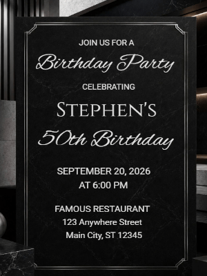 Elegant Milestone 50th Birthday Invitation Silver Black 50th Birthday Party Invitation customizable template