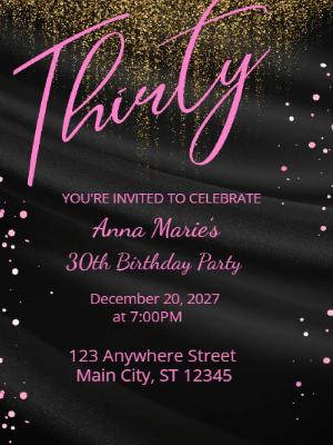 Elegant Glitter Pink Gold 30th Birthday Invitation customizable template