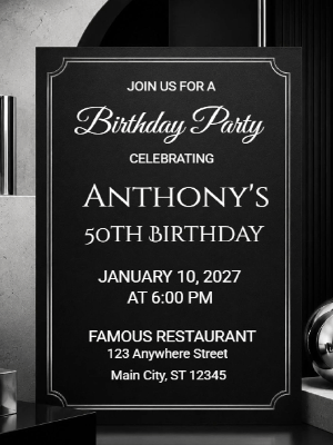 Elegant Milestone 50th Birthday Invitation Black Silver 50th Birthday Party Invitation customizable template