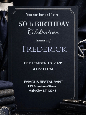 Elegant Milestone 50th Birthday Invitation Blue 50th Birthday Party Invitation customizable template