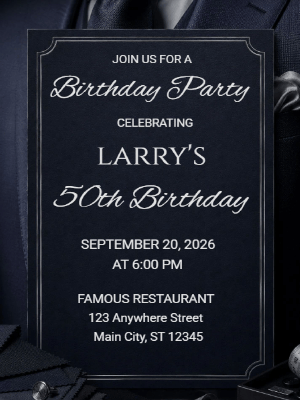 Elegant Milestone 50th Birthday Invitation Silver Black 50th Birthday Party Invitation customizable template