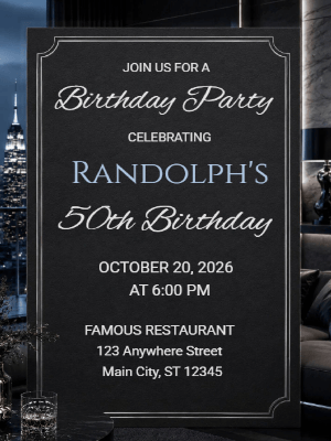 Elegant Milestone 50th Birthday Invitation Blue Silver 50th Birthday Party Invitation customizable template