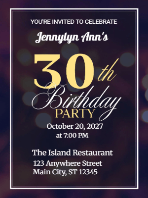 Elegant Modern Black and Gold 30th Birthday Invitation customizable template