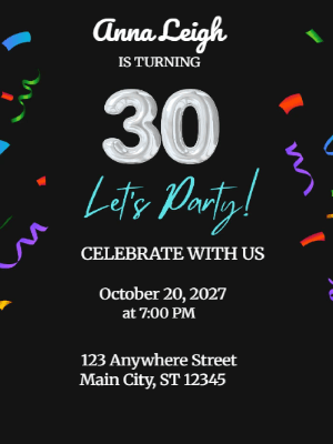 Minimalist Black Pink 30th Birthday Invitation customizable template