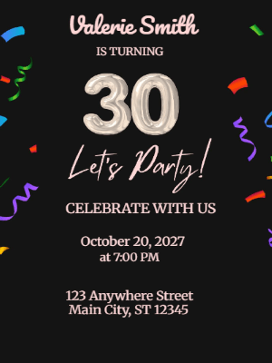 Minimalist Black Pink 30th Birthday Invitation customizable template