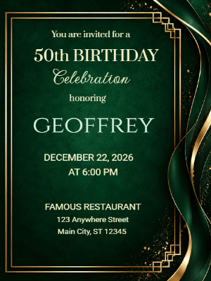 Elegant Milestone 50th Birthday Invitation Green Gold 50th Birthday Party Invitation customizable template