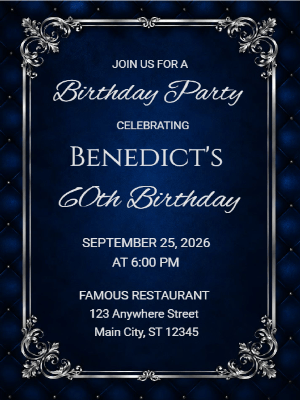 Elegant Milestone 60th Birthday Invitation Silver Black 60th Birthday Party Invitation customizable template