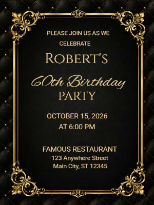 Elegant Milestone 60th Birthday Invitation Black Gold 60th Birthday Party Invitation customizable template