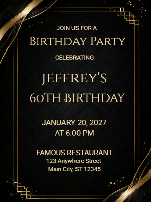 Elegant Milestone 60th Birthday Invitation Black Gold 60th Birthday Party Invitation customizable template