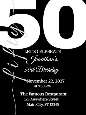 Minimalist Black White 50th Birthday Invitation customizable template