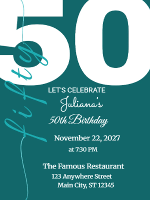 Minimalist Green White 50th Birthday Invitation customizable template