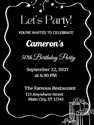 Elegant Minimalist Black White 50th Birthday Invitation customizable template