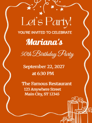Minimalist Elegant Brown White 50th Birthday Invitation customizable template