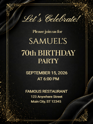 Elegant Milestone 70th Birthday Invitation Black Gold 70th Birthday Party Invitation customizable template