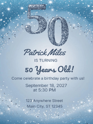 Elegant Glitter Silver Black 50th Birthday Invitation customizable template