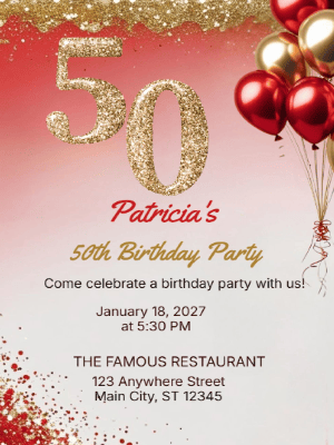 Elegant Glitter Gold Pink 50th Birthday Invitation customizable template