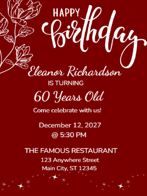 Elegant Brown White Floral 60th Birthday Invitation customizable template