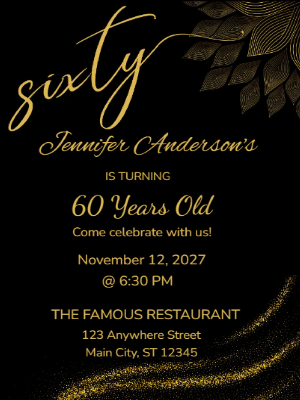 Elegant Black and Gold 60th Birthday Invitation customizable template