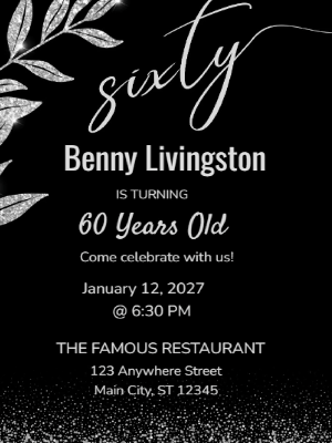 Elegant Minimalist Black and White 60th Birthday Invitation customizable template