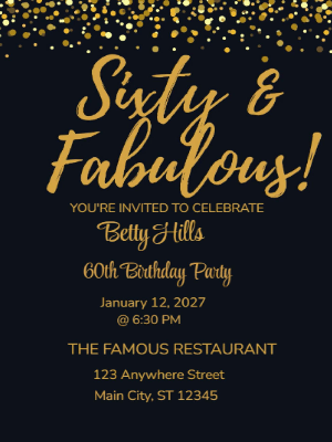 Elegant Black Gold 60th Birthday Invitation customizable template