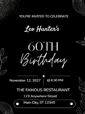 Minimalist Black and White 60th Birthday Invitation customizable template