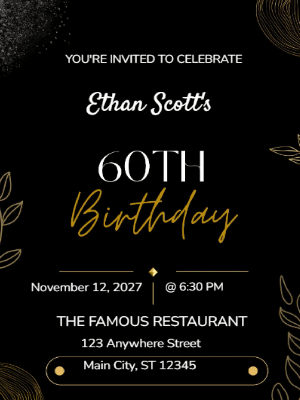 Minimalist Black and White 60th Birthday Invitation customizable template