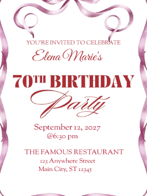 Modern Elegant Pink Floral 70th Birthday Invitation customizable template