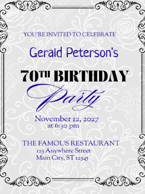 Minimalist Blue Gray 70th Birthday Invitation customizable template